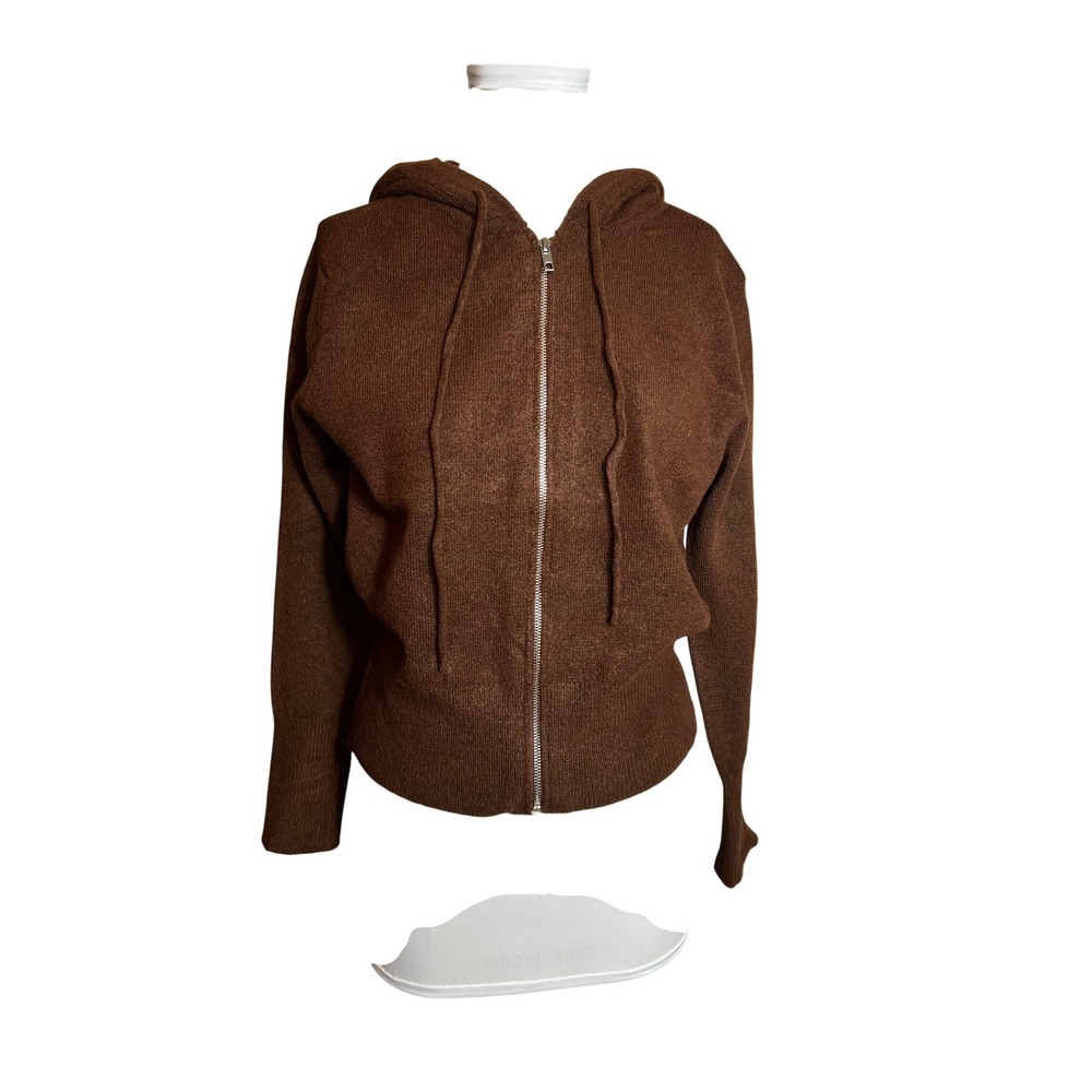 Zenana Womens Brown‎ Knit Zip Up Hoodie Sweater TW-2608D4 Size XL